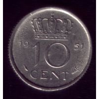 10 центов 1951 год Нидерланды