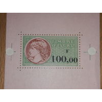 Франция Фискальная платёжная марка 100 франков. Чистая в блоке. Редкость