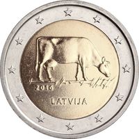 2 евро 2016 Латвия Корова UNC из ролла