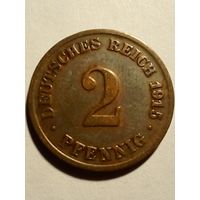 Германия 2 пфеннига 1915 D хорошая.