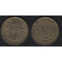 Кипр km56.3 10 центов 1992 год (10-контур, год большой) (om00)