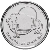 Канада 25 центов, 2011 Природа Канады Бизон UNC