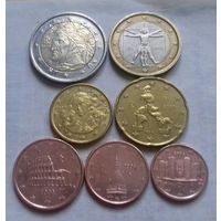 Набор евро монет Италия 2008 г. (1, 2, 5, 10, 20 евроцентов, 1, 2 евро)