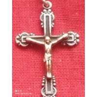 Крестик серебряный с золотым Иисусом, нательный.