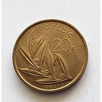 Бельгия 20 франков, 1992  Надпись на голландском  BELGIE