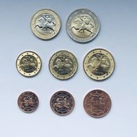 Литва полный набор монет евро (8 штук) 2015-2017 UNC из ролла