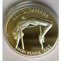 10 песо Куба 1990 г 500 лет Олимпиада Барселона 92 Прыжок в высоту серебро 925 PROOF