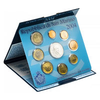 Сан-Марино 2004 год. 1, 2, 5, 10, 20, 50 евроцентов, 1, 2 и 5 Евро. Официальный набор монет в буклете с серебром "Бартоломео Боргези"