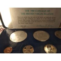 Британские Виргинские острова,годовой набор монет Пруф, 7 монет в Банковской упаковке выпуск 1980 года с сертификатом!!! сюда входят РЕДКИЕ 5 долларов 1980 года