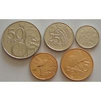 Тринидад и Тобаго. Набор 5 монет = 1,5,10,25,50 центов 2003 - 2015 года  Монеты не чищены!!!
