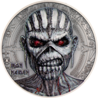 Острова Кука 10 долларов 2024г. "Iron Maiden – The Book of Souls". Монета в капсуле; подарочной рамке - футрляре; сертификат; коробка. СЕРЕБРО 62,20гр.(2 oz).