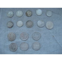 Лот из 16 монет без повторов номиналом10, 15 и 20 копеек 1922-1930 год от 1 рубля без МЦ