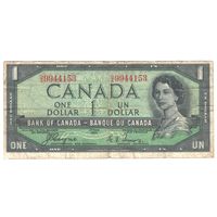 Канада 1 доллар 1954 года. Devil's hair. Состояние VF. Редкая!