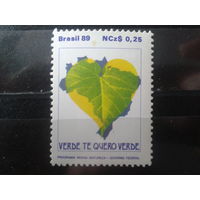 Бразилия 1989 Лист дерева в форме карты Бразилии**