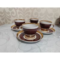 Чайный набор СССР на 4 персоны ЛФЗ "Аврора" цвет шоколад