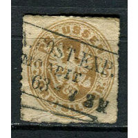 Германские земли - Королевство Пруссия - 1861 - Герб 3Sgr - (с тонким местом) - [Mi.18] - 1 марка. Гашеная.  (Лот 142BP)