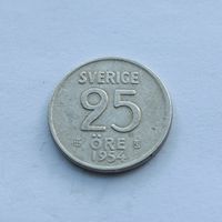 25 эре 1954 года Швеция. Серебро 400. Монета не чищена. 33