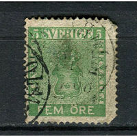 Швеция - 1858/1872 - Герб 5 О - (есть тонкое место) - [Mi.7a] - 1 марка. Гашеная.  (Лот 75DW)-T2P18