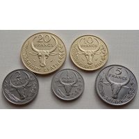 Мадагаскар. набор 5 монет 1, 2, 5, 10, 20 франков 1984 - 2002 года