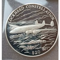 Либерия 20 долларов, 2000. История авиации - Lockheed Constellation.