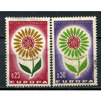 Франция - 1964 - Европа (C.E.P.T.) - Цветок - (номинал 0,25 с тонким местом) - [Mi. 1490-1491] - полная серия - 2 марки. Гашеные.  (Лот 67CC)