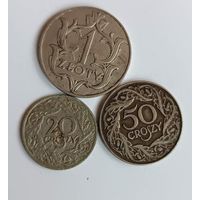 1 злотый 1929  Rzeczpospolita Polska 1929 плюс 20 и 50 грошей 1923