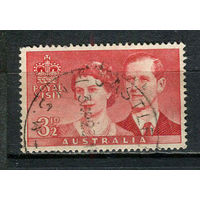 Австралия - 1954 - Королева Елизавета II и герцог Эдинбургский 3 1/2Р - [Mi.242I] - 1 марка. Гашеная.  (Лот 21EY)-T25P3