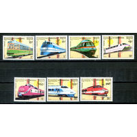 Камбоджа (Кампучия) - 1989г. - Поезда, рельсовый транспорт - полная серия, MNH, одна марка с отпечатком [Mi 1007-1013] - 7 марок