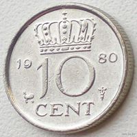 Нидерланды, 10 центов 1980 года (последний год чекана)