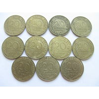 Франция 20 сантимов Цена за монету Список годов внизу