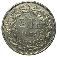 Швейцария 2 франка, 1987