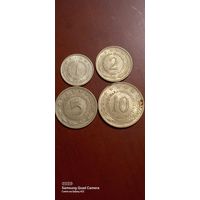 Югославия, 1 и 10 динара 1980, 2 и 5 динара 1971.
