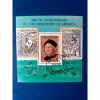 Танзания. Открытие Америки. Христофор Колумб. Юбилей. Серия с блоком. 1992 (2)