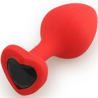 Силиконовая анальная пробка S красная с черным камнем сердцем