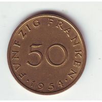 Саарленд. 50 франков 1954 г.- состояние !