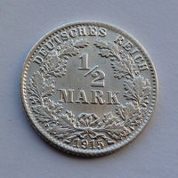 Германская империя 1/2 марки, 1915 (D)