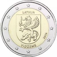 Латвия 2 евро 2016 Исторические области Латвии Видземе UNC из ролла
