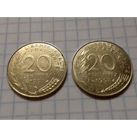 Франция 20 сантимов 1997 две монеты одним лотом