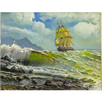 Картина - Волна море и корабль-парусник