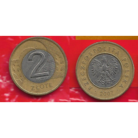 2 злотых , 2007 год Польша. обиходная монета