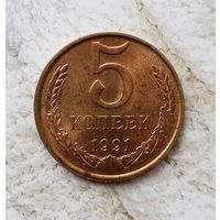 5 копеек 1991(Л, красная) года СССР. Шикарная монета!