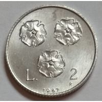 Сан-Марино 2 лиры 1987 г. 15 лет возобновлению чеканке монет