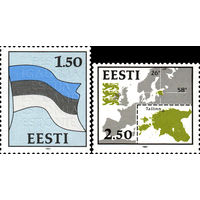 Стандартный выпуск Флаг и карта Эстонии 1991 год серия из 2-х марок