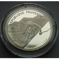Франция 100 франков 1989 г. Олимпиада в Альбервиле - слалом. Proof. Серебро. в коробочке подарочной..