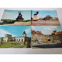 4 польские открытки с видами Варшавы, 2 чистые, 2 прошли почту, на одной польская марка, погашенная почтой