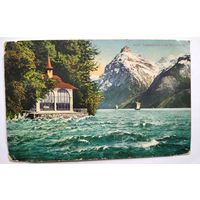 Импортная открытка. Часовня на берегу озера. Швейцария. Подписана.