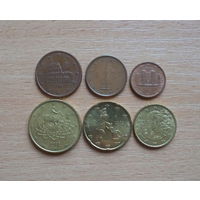 Италия, 6 евромонет (50,20,10,5,2 и 1 цент), все 2002 года, в хорошем состоянии, одним лотом
