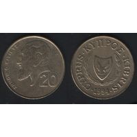 Кипр km62.2 20 центов 1994 год (голова) (m102)