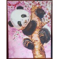 Картина. Панда на сакуре. 30 х 40 см, Холст, акрил