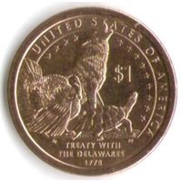 1 доллар США 2013 год Сакагавея  Делаверский договор 1778 года двор D _состояние aUNC/UNC